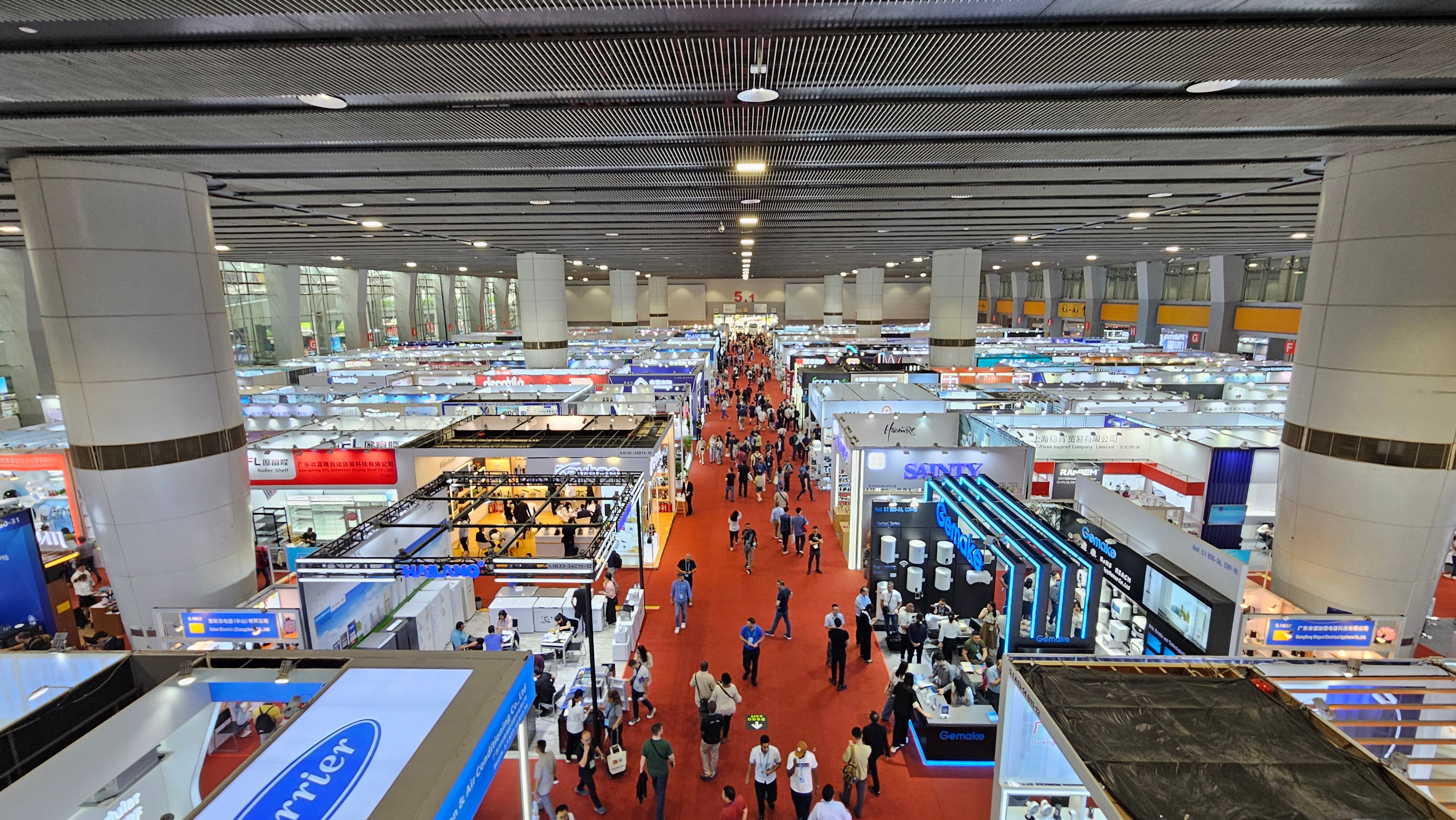 High view of one of the huge halls at the Canton fair in Guangzhou China.